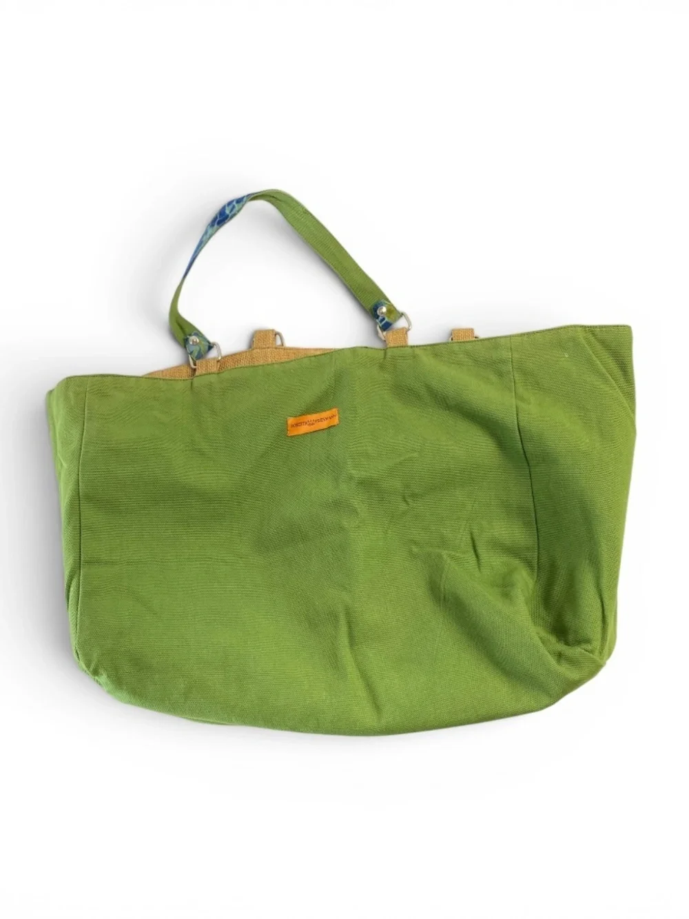 Roberta Freymann “Ro’s Voyages” Reversible Burlap Jute Tote Tie-Die Boho Bag